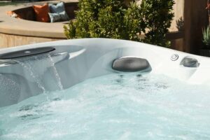jacuzzi hot tub waterfall feature and headrest pillow